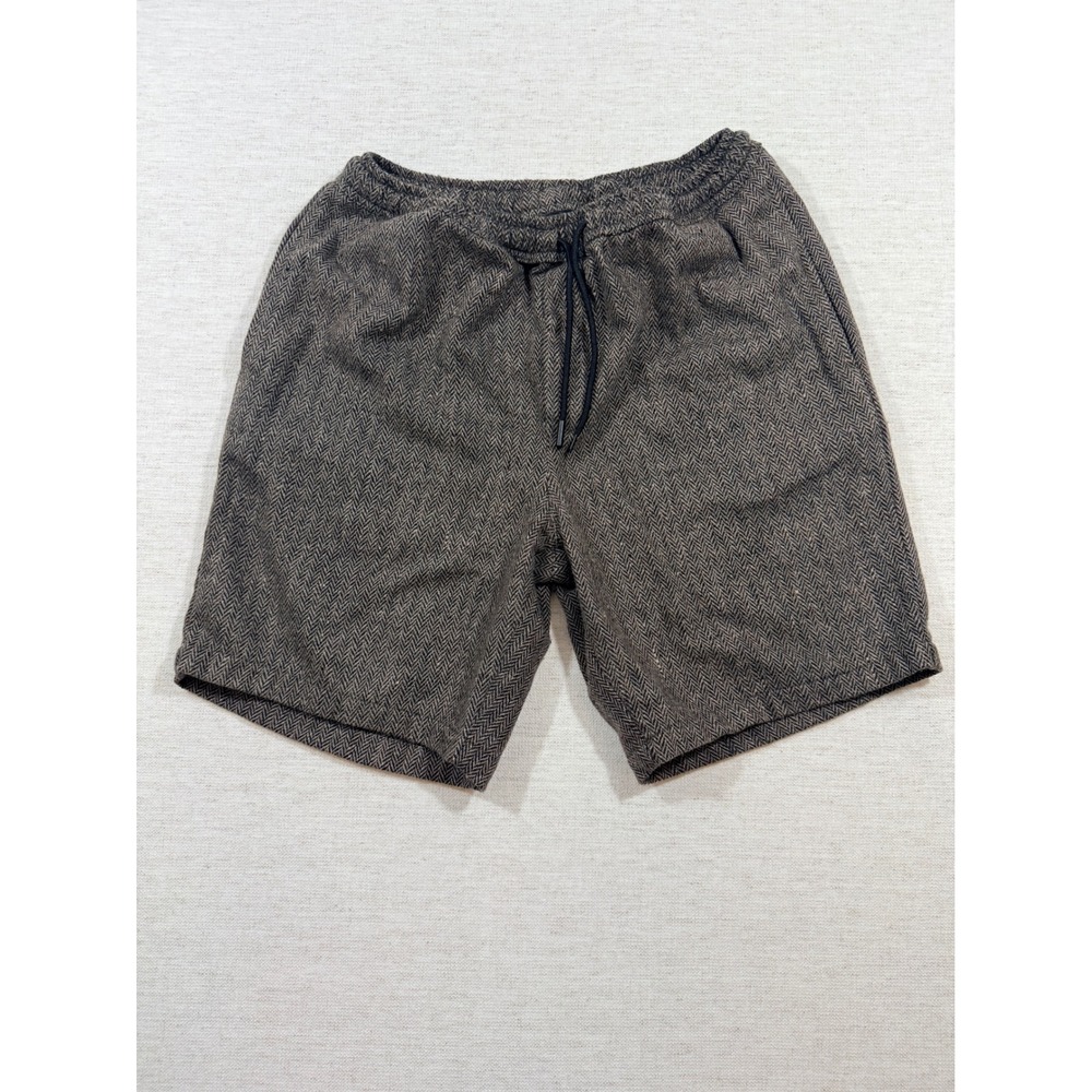 boohooMAN Shorts Mens 34 Grey Good Herringbone Wool Blend Drawstring Elastic